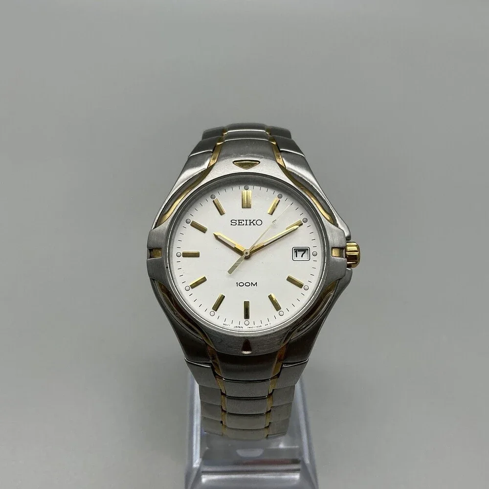 Seiko Mens Watch 38mm 7N42-7C00 Two Tone Stainless Date 100M New Battery 7